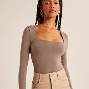 NWOT Abercrombie Seamless Square Neck Bodysuit in Light Brown